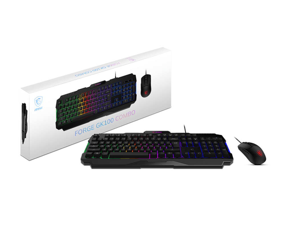 MSI Forge GK100 Combo – Gaming RGB Keyboard & Mouse Set, 19-Key Anti-Ghosting, 6400 DPI Optical Sensor MSI Forge GK100 Combo – Gaming RGB Keyboard & Mouse Set, 19-Key Anti-Ghosting, 6400 DPI Optical Sensor
